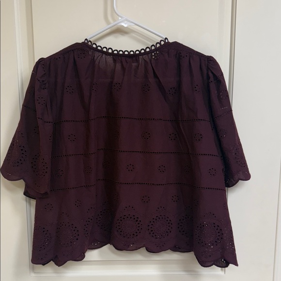 Caroline Constas Burgundy Eyelet Blouse - Picture 11 of 15